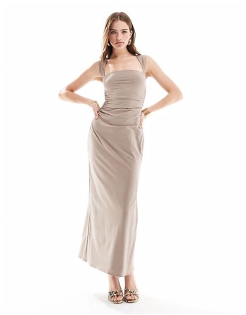 square neck maxi dress in grey