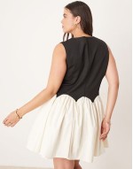 contrast drop hem mini dress in monochrome