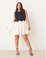 contrast drop hem mini dress in monochrome