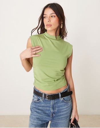 sveless mock neck top in green