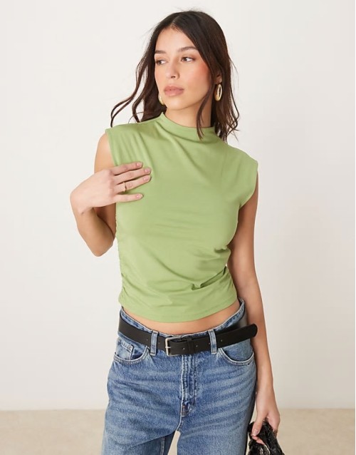 sveless mock neck top in green