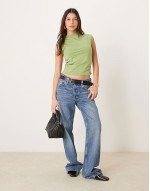 sveless mock neck top in green