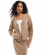 mix & match knitted skirt, t-shirt and cardigan co-ord in taupe