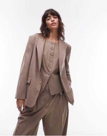 relaxed blazer and trouser co-ord in brown