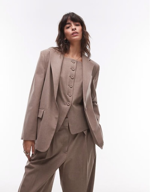 relaxed blazer and trouser co-ord in brown