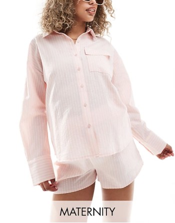 raye oversized shirt in pink and white stripe