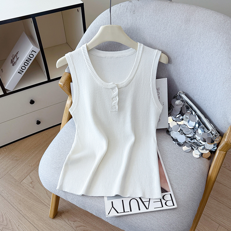 2026 Summer New Versatile Layering Vest Ice Silk T-Shirt Tencel Linen Knit Sweater Fashion Sleeveless Inner Top for Women