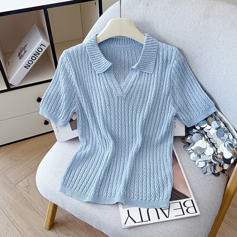 2026 Summer New Round Neck Short Sleeve Korean Style Knit Top Women