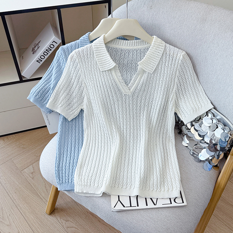 2026 Summer New Round Neck Short Sleeve Korean Style Knit Top Women - Image 4