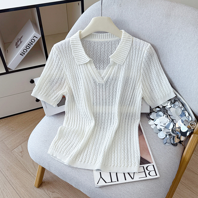 2026 Summer New Round Neck Short Sleeve Korean Style Knit Top Women - Image 2