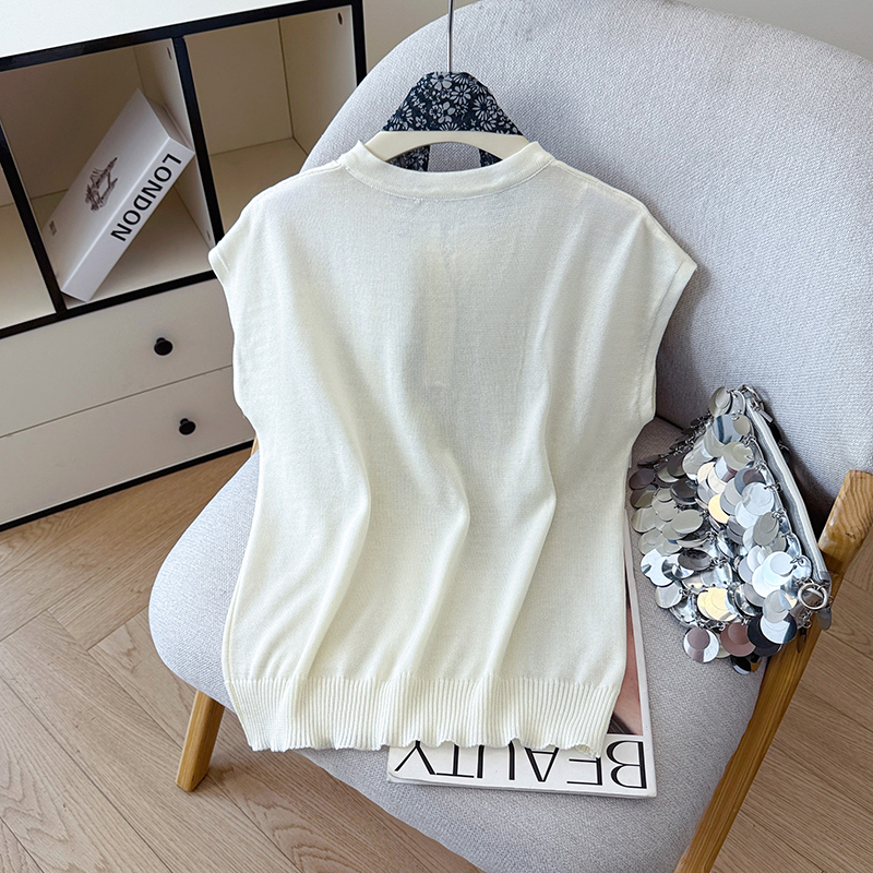 2026 Summer New Versatile Vest Ice Silk T-Shirt Tencel Linen Knit Sleeveless Top Women with Scarf - Image 4