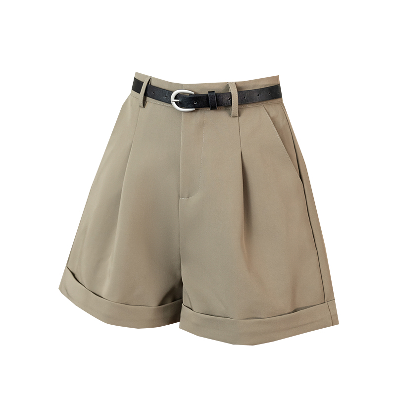 2026 Summer New High Waist A-Line Wide Leg Casual Shorts for Women with Belt - Image 5