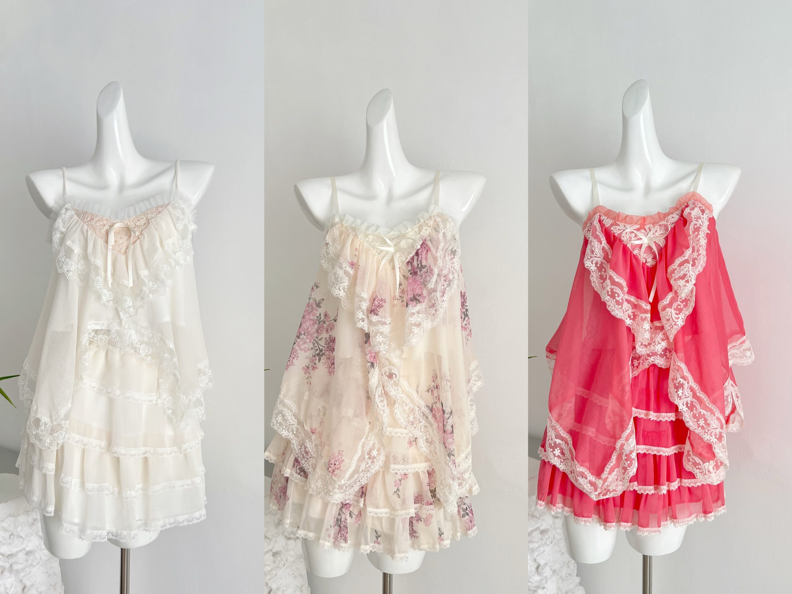 Lazy Llan South France Holiday Sexy Lace Ruffle V-Neck Camisole Top + Cake Skirt Set - Style 0394c3
