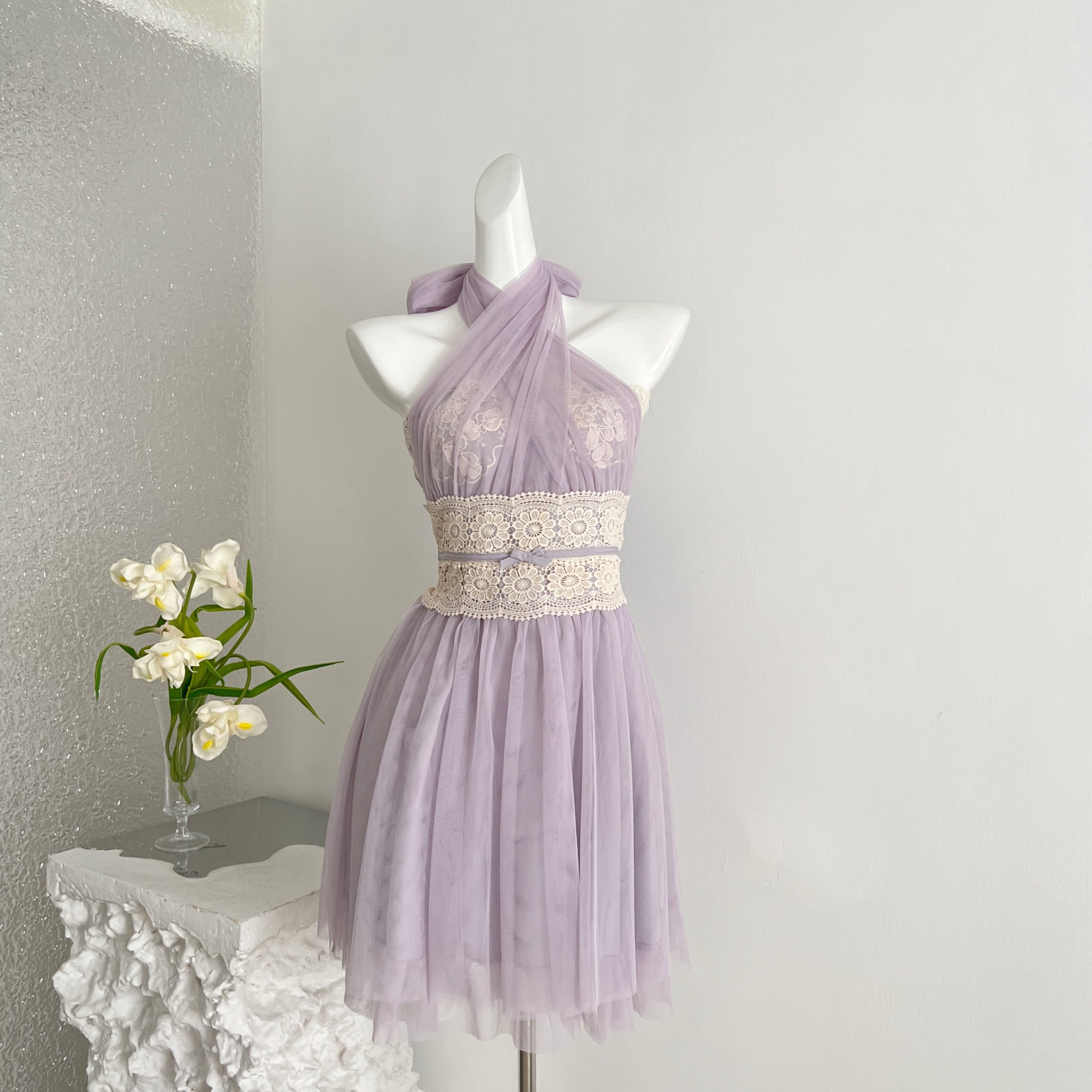 Chisi Sansan 26/SS Twilight Wisteria NWay Multi-Wear Lavender Purple Lace Halter Neck Dress Skirt
