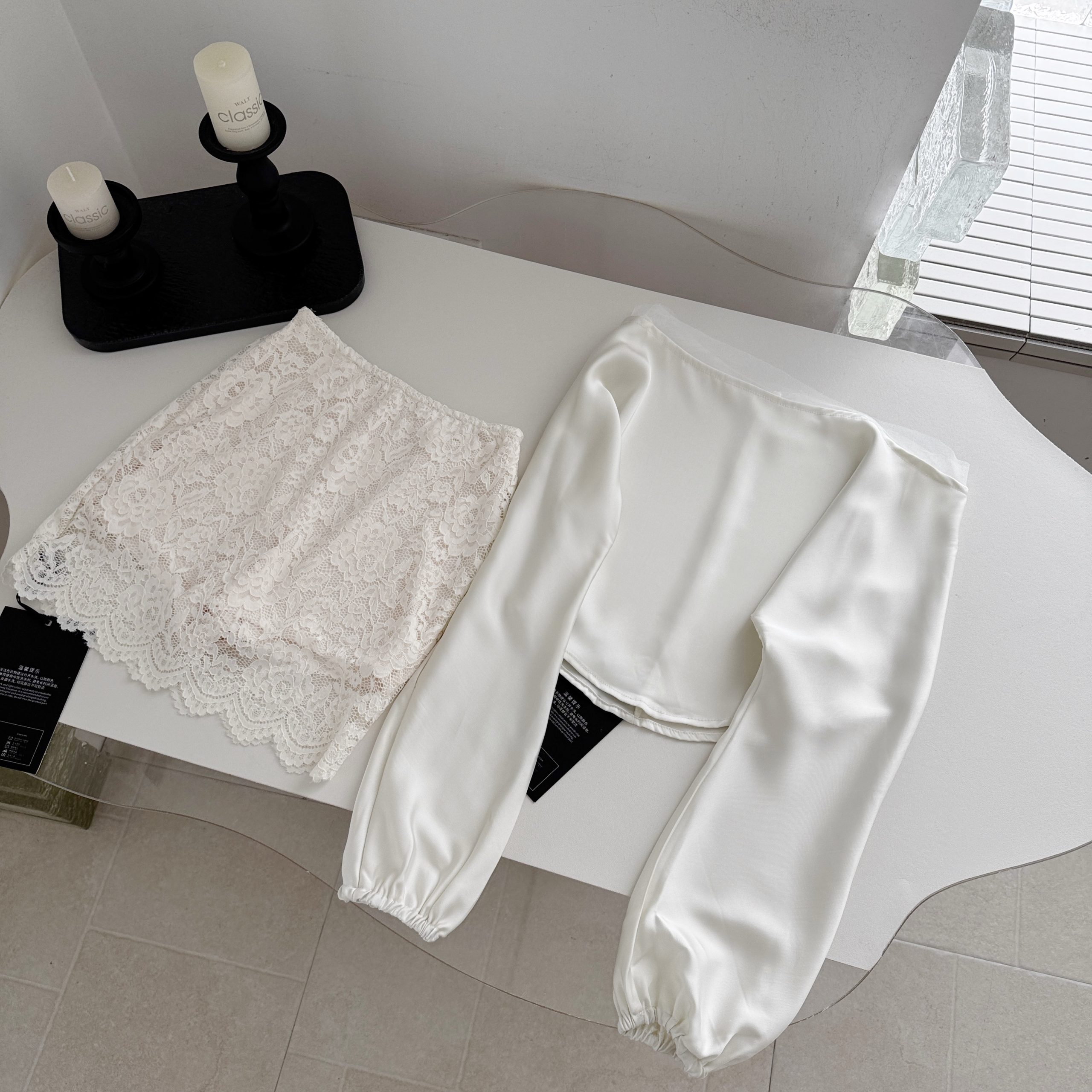 Kubiliv White Love Letter Custom Satin One-Shoulder Top Heavy Lace Skirt Luxury Suit Set - Style 7c299b - Image 4