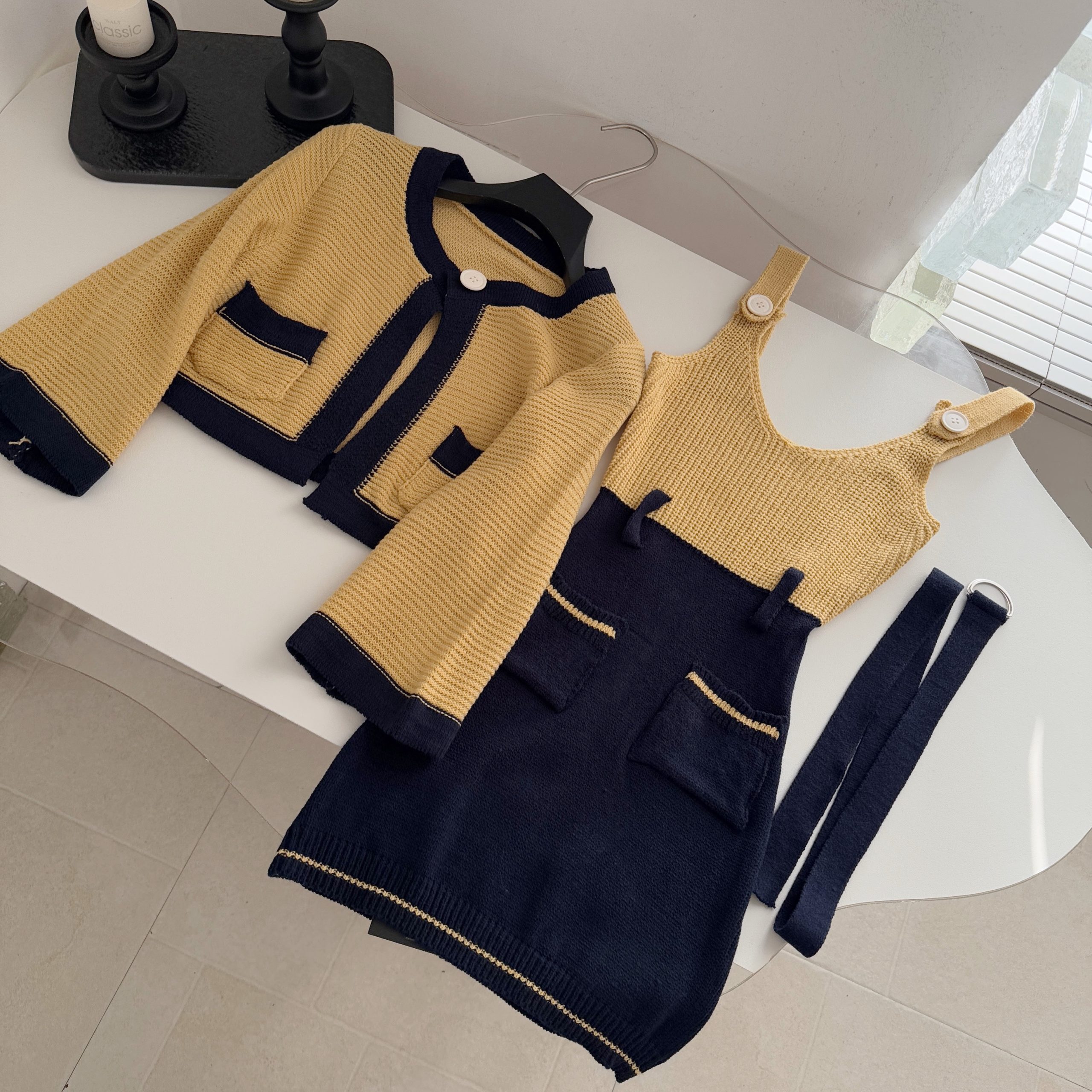 bewithRosey Bright Holiday Lucky Yellow 40% Wool Two-Tone Slim Slip Dress and Short Jacket - Image 3