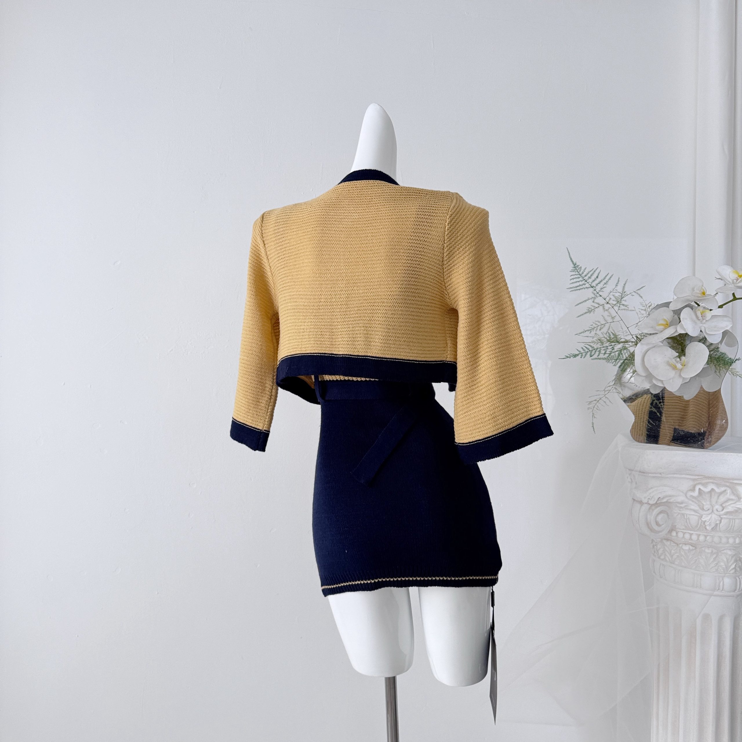 bewithRosey Bright Holiday Lucky Yellow 40% Wool Two-Tone Slim Slip Dress and Short Jacket - Image 4