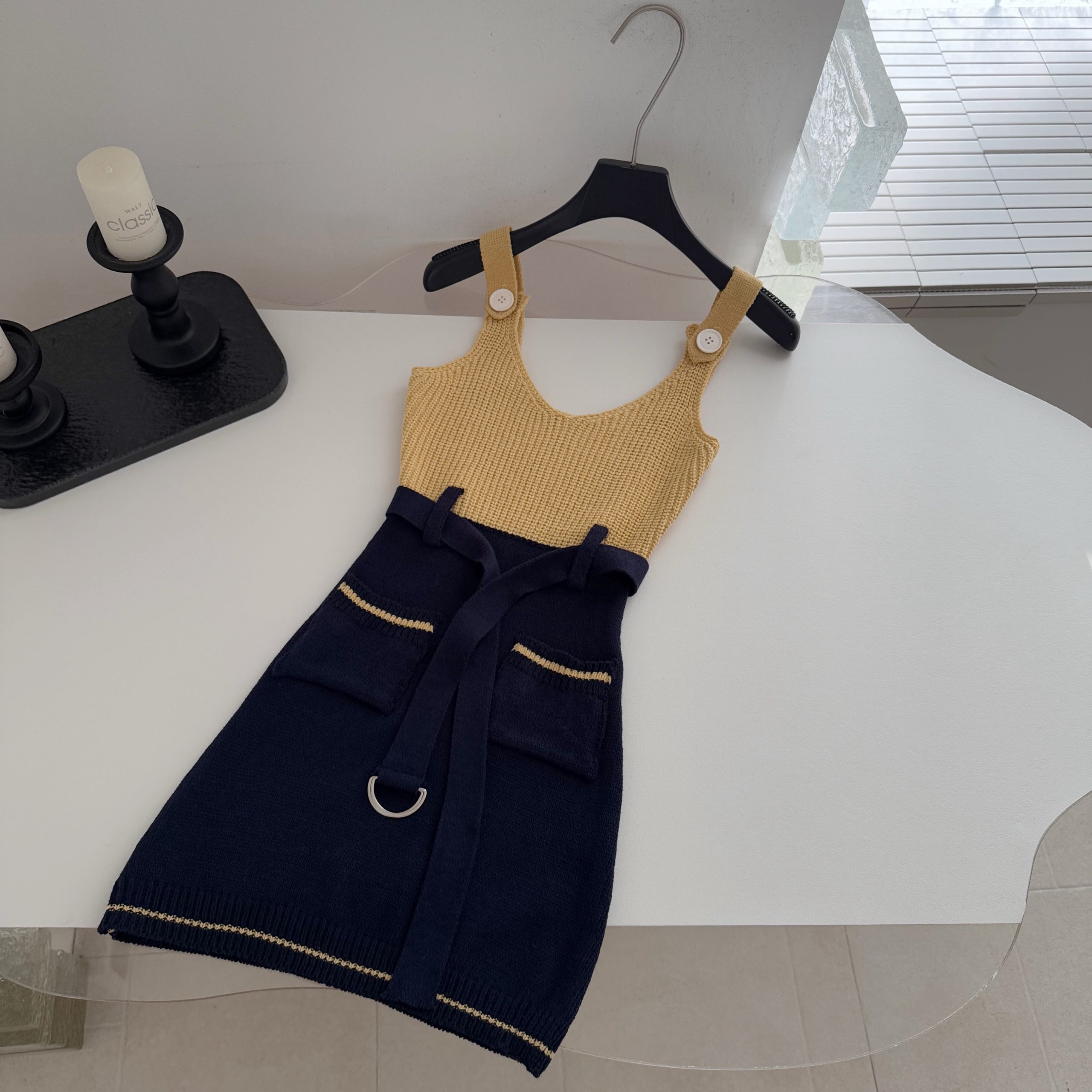 bewithRosey Bright Holiday Lucky Yellow 40% Wool Two-Tone Slim Slip Dress and Short Jacket - Image 5