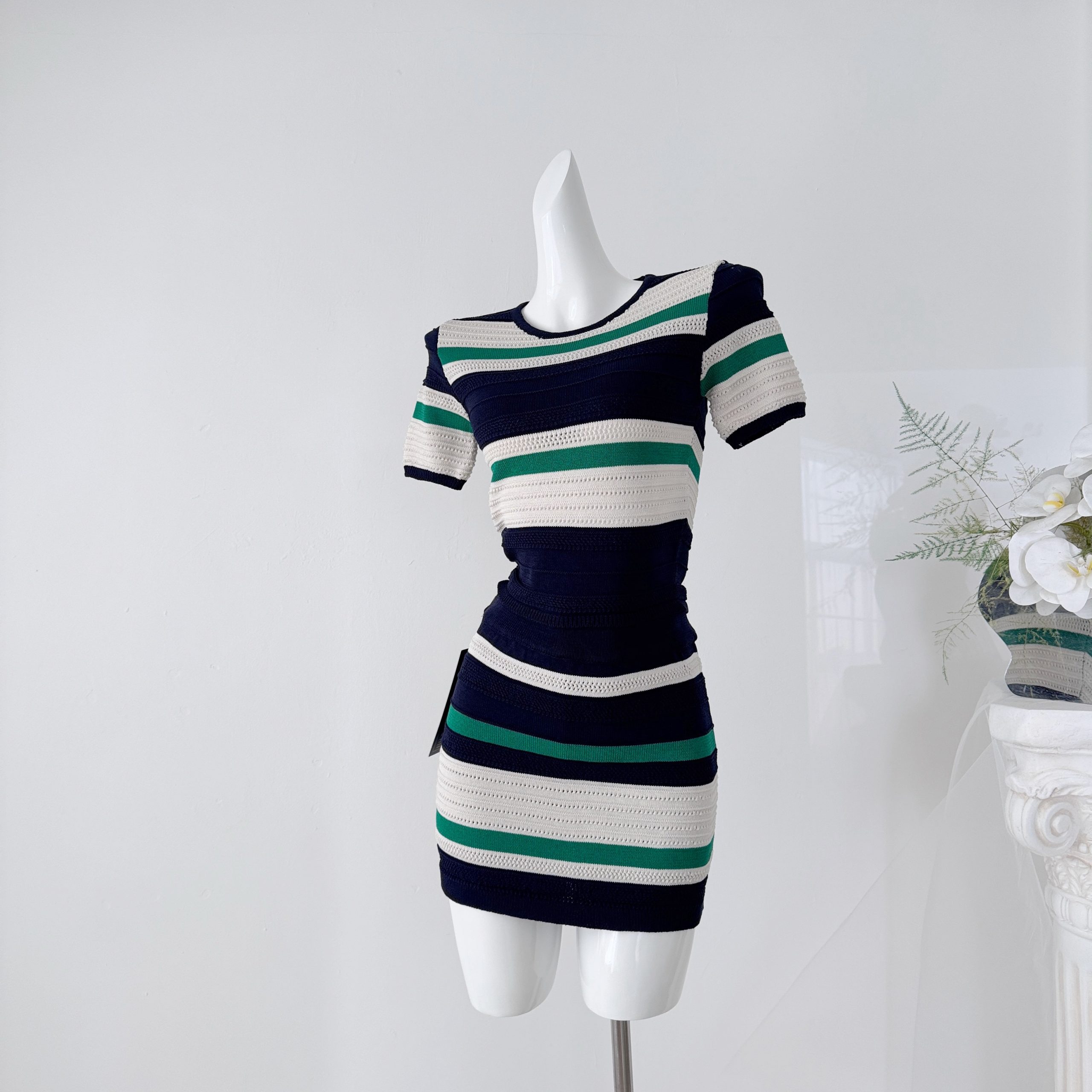 HAMYIHO Old Money Style Striped Knit Short Sleeve T-Shirt and Bodycon Skirt Two-Piece Set for Women Summer
